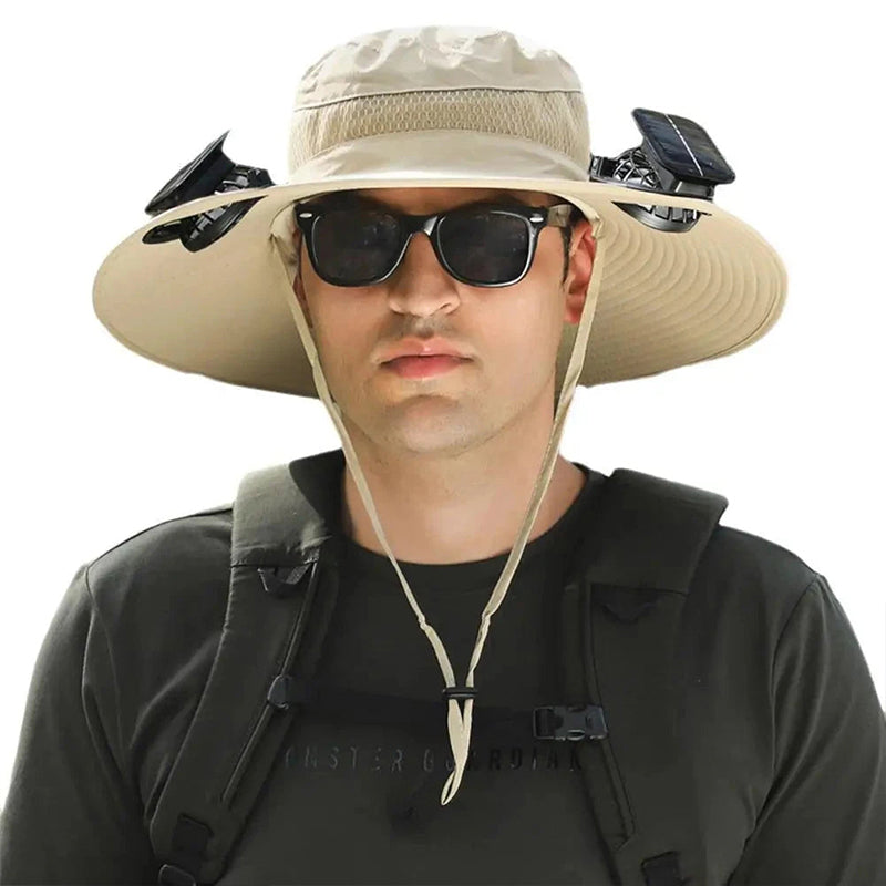 Solar Fan Sun Hat – Wide Brim UV Fishing Cap for Outdoors