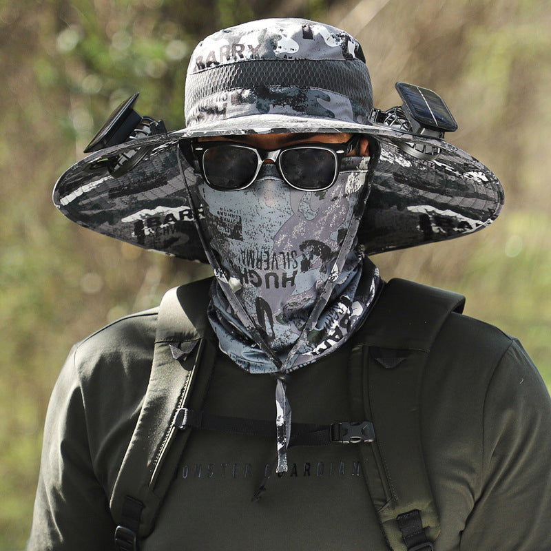 Solar Fan Sun Hat – Wide Brim UV Fishing Cap for Outdoors