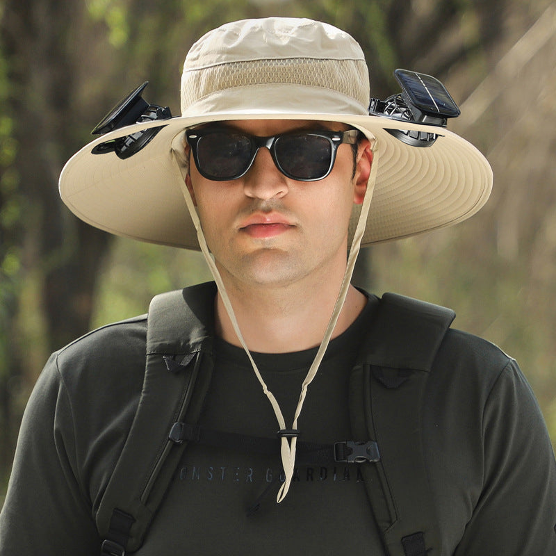Solar Fan Sun Hat – Wide Brim UV Fishing Cap for Outdoors