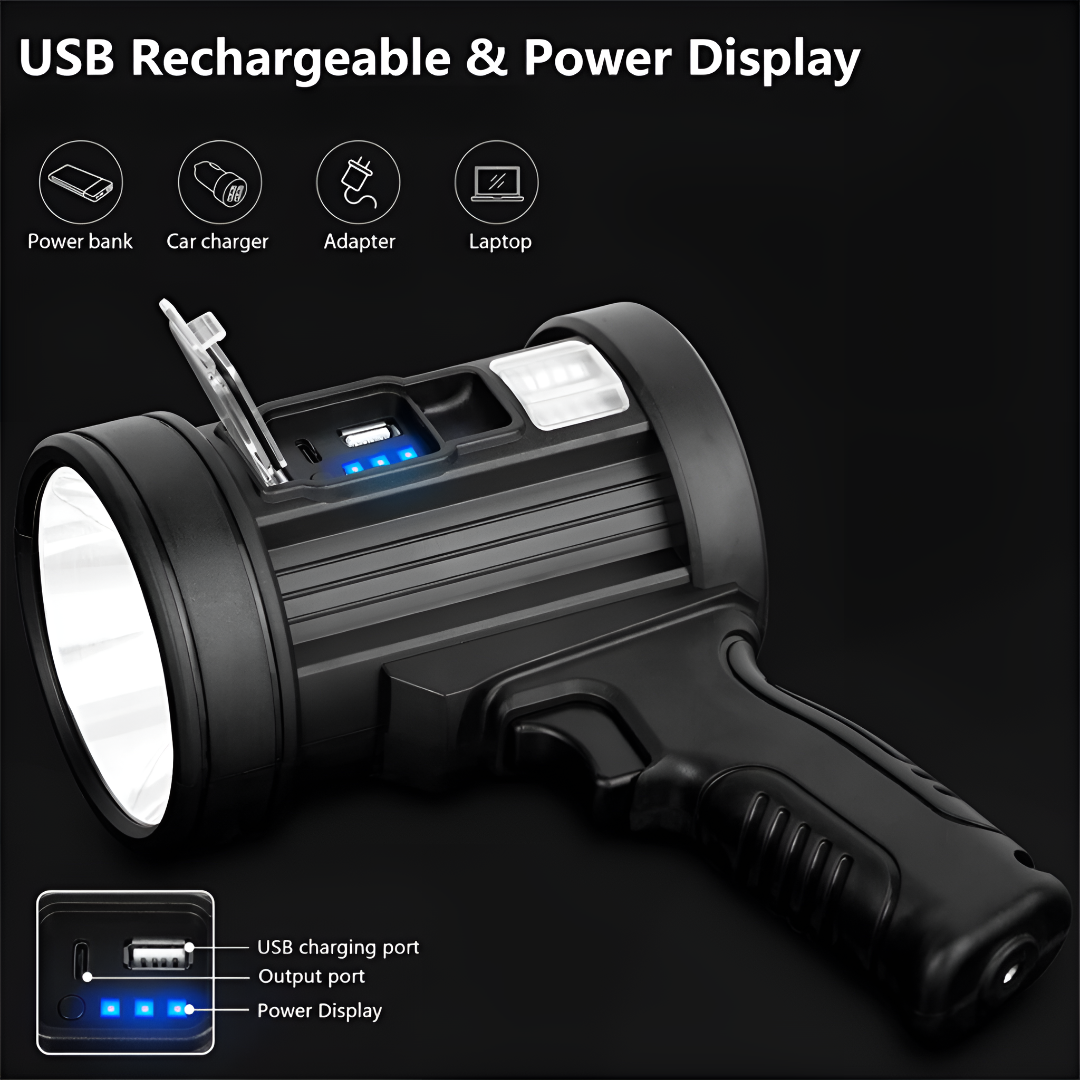 100000 Lumen LED Spotlight – Rechargeable Ultra-Bright Torch