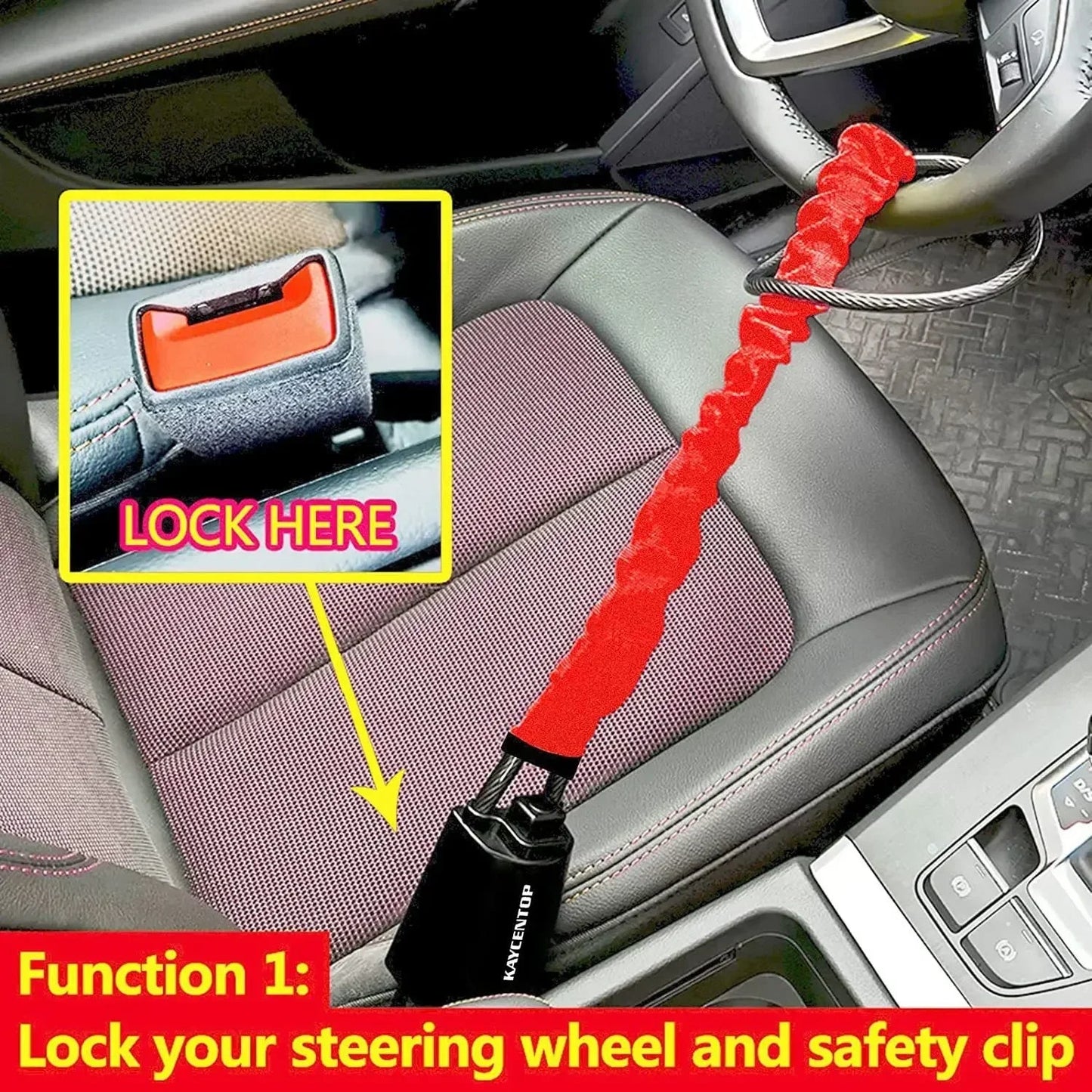 Universal Steering Wheel Lock with Seat Belt Security