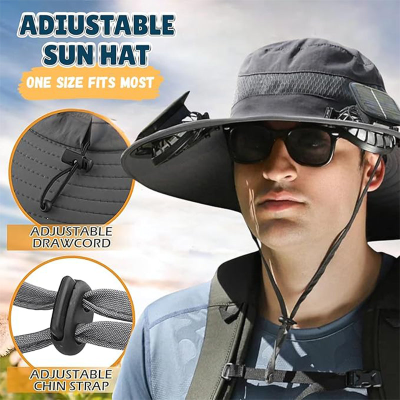 Solar Fan Sun Hat – Wide Brim UV Fishing Cap for Outdoors