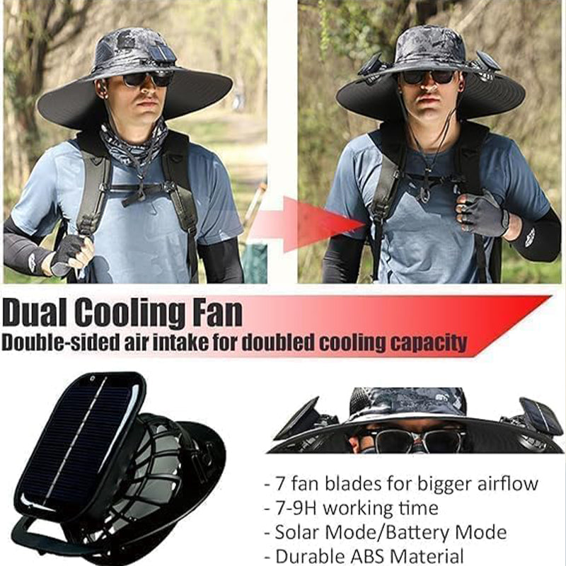 Solar Fan Sun Hat – Wide Brim UV Fishing Cap for Outdoors