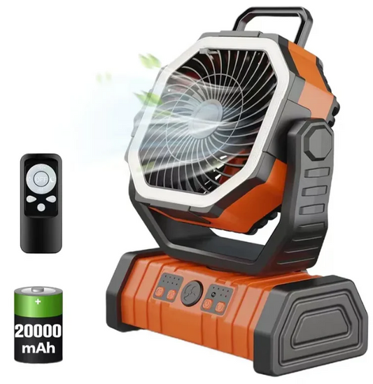 Portable Camping Fan - USB Rechargeable, Quiet, LED Light, 3 Speeds