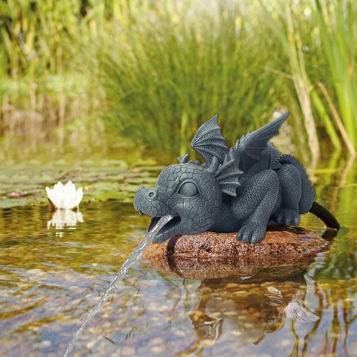 Dragon Water Fountain Statue – Resin Garden Spouting Decor