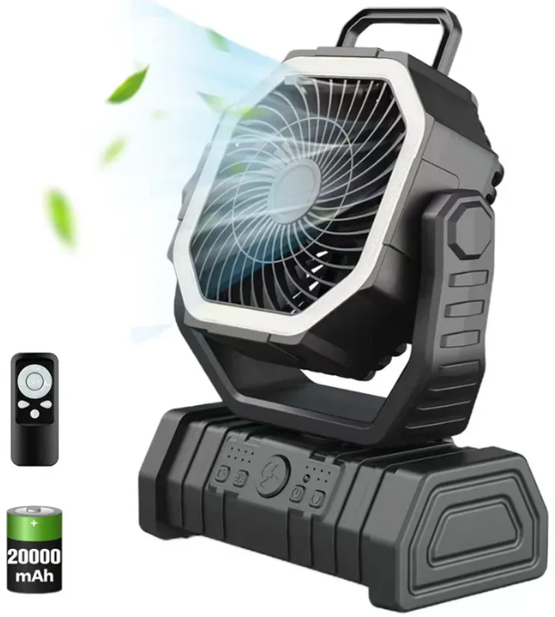 Portable Camping Fan - USB Rechargeable, Quiet, LED Light, 3 Speeds