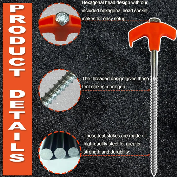 8-Inch Screw-In Tent Stakes – Heavy-Duty Ground Anchors