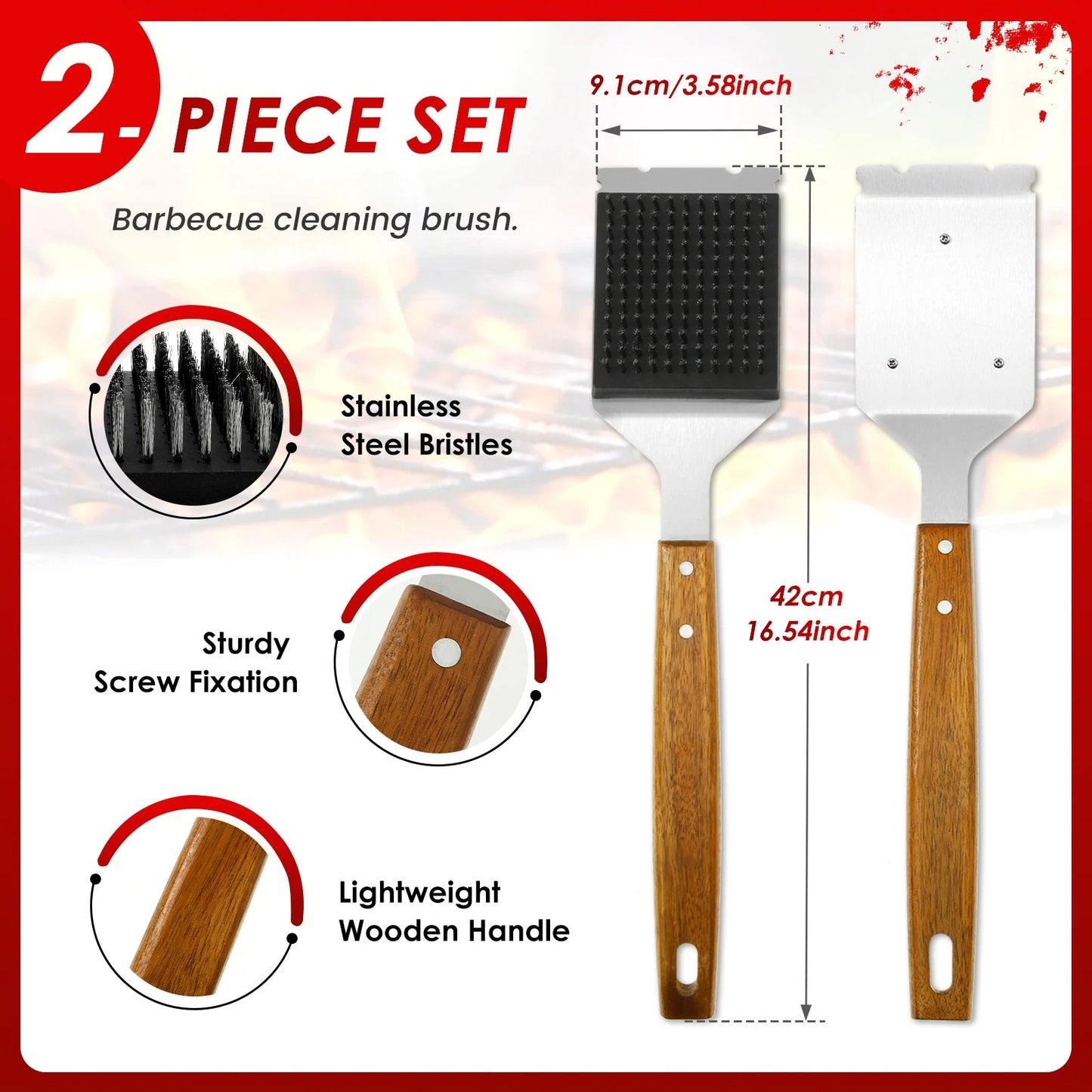 Long Handle BBQ Grill Brush with Scraper