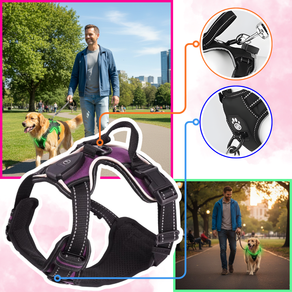 LED No-Pull Dog Harness – Adjustable Reflective Pet Harness with Safety Lights for Night Walking
