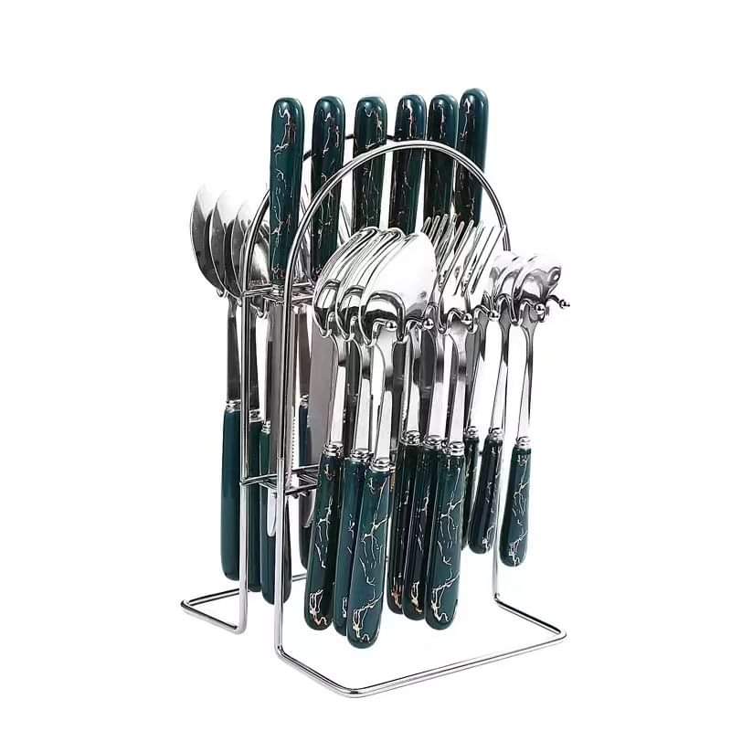 24-Piece Cutlery Set Stainless Steel Green Handle