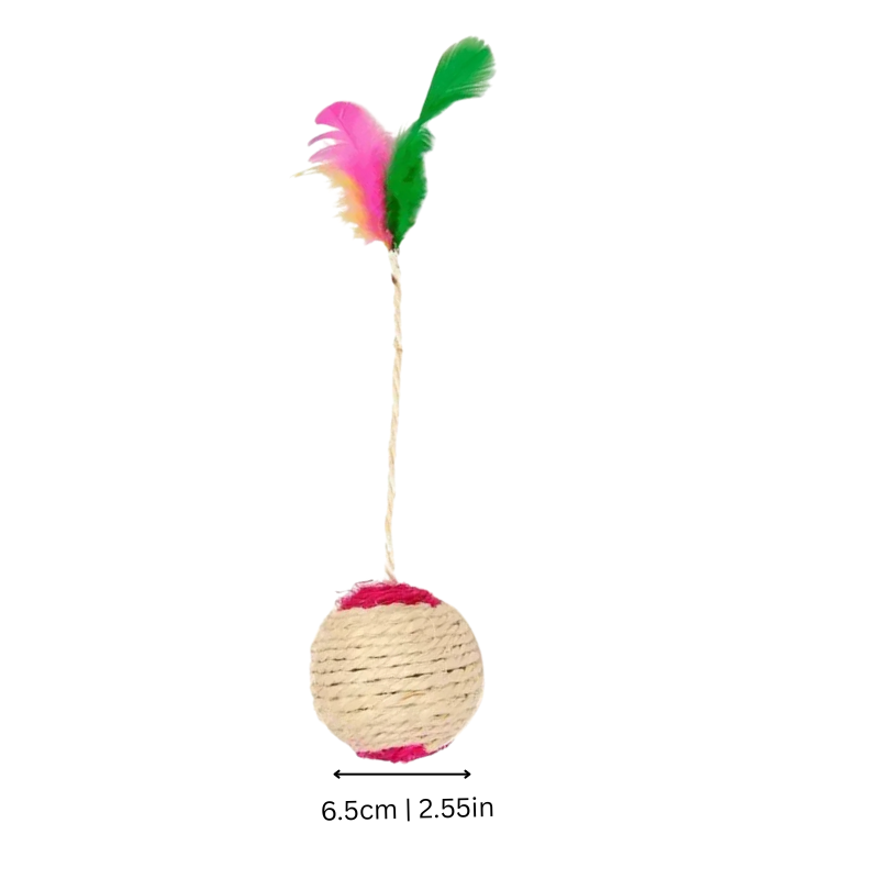 Sisal Cat Toy Ball with Feathers - Scratch & Play