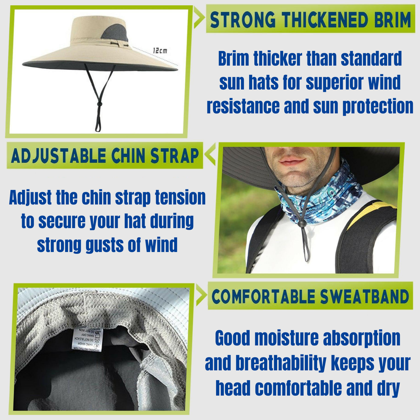 Extra Wide Brim Sun Hat for Big Heads – UV Protection