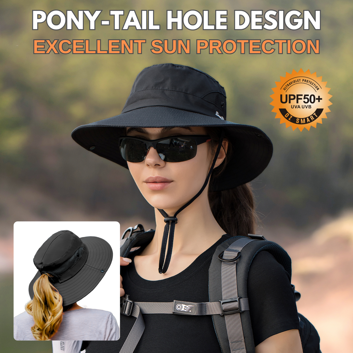 Wide Brim Sun Hat with Ponytail Hole – UV Protection
