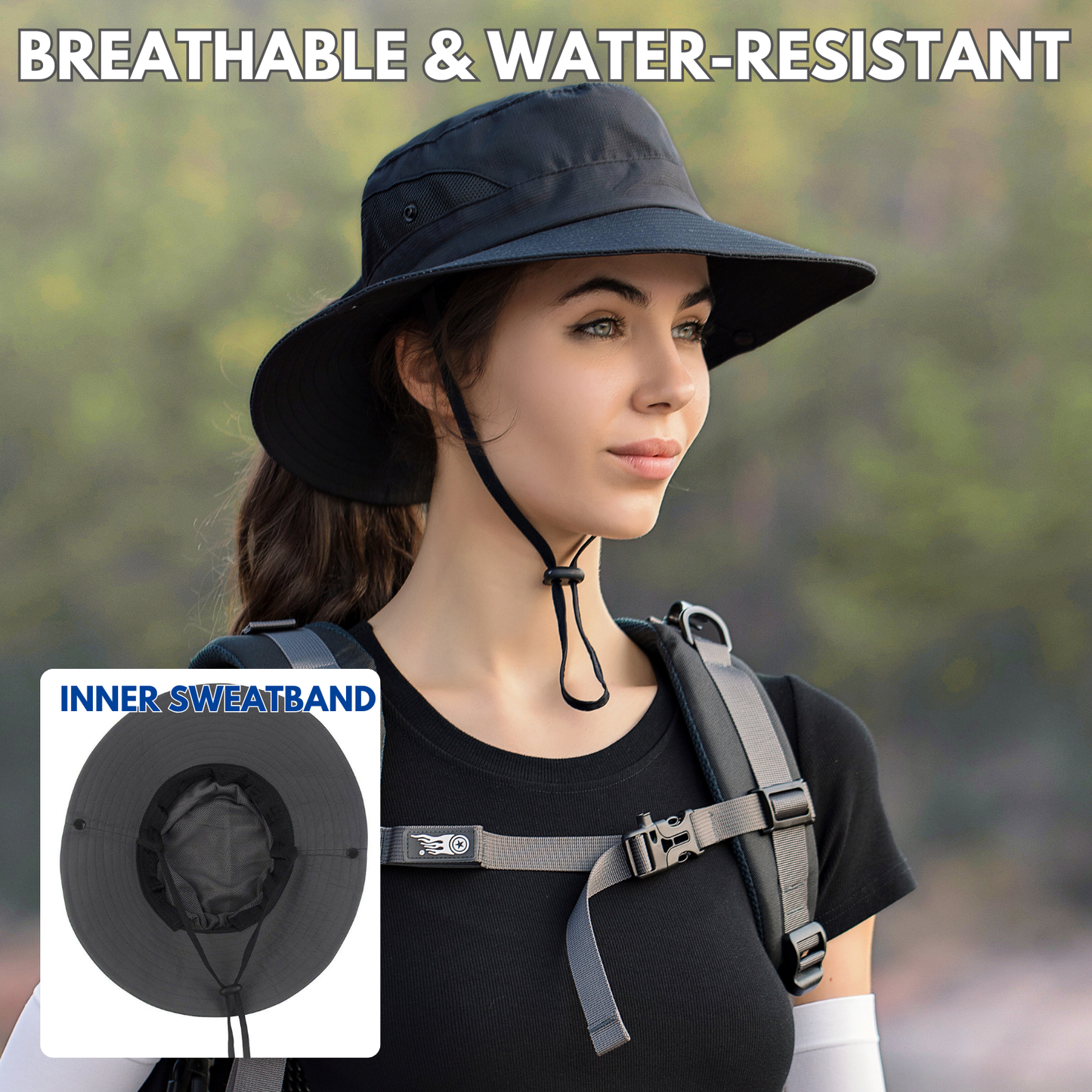 Wide Brim Sun Hat with Ponytail Hole – UV Protection