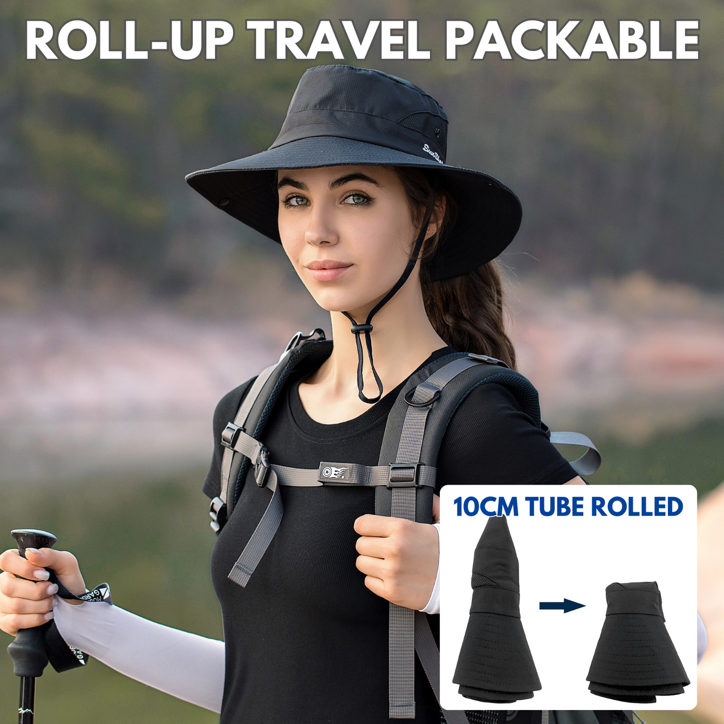 Wide Brim Sun Hat with Ponytail Hole – UV Protection