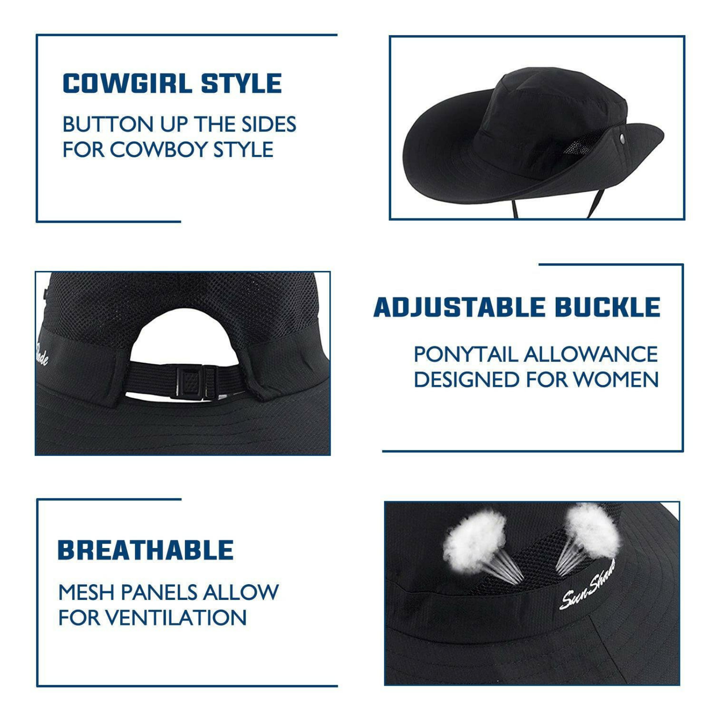 Wide Brim Sun Hat with Ponytail Hole – UV Protection