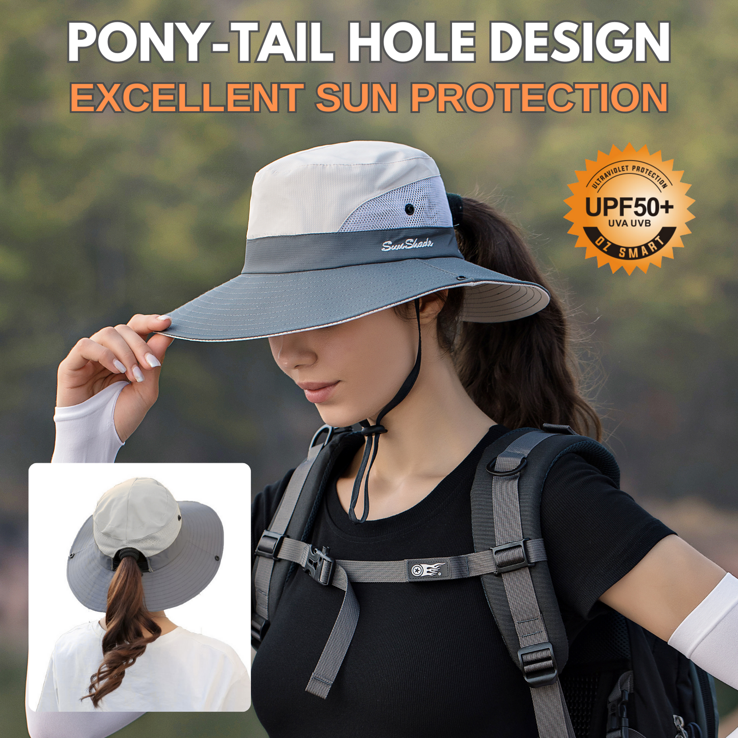 Wide Brim Sun Hat with Ponytail Hole – UV Protection