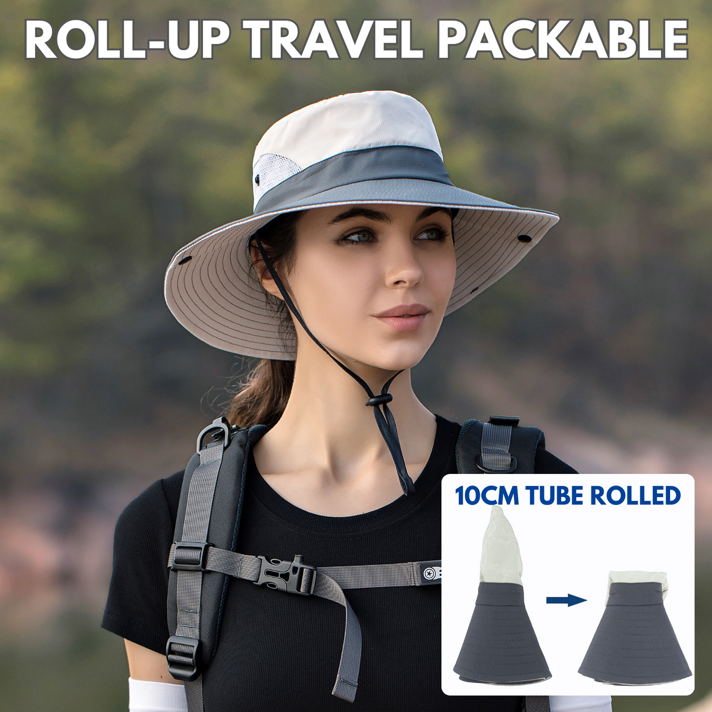 Wide Brim Sun Hat with Ponytail Hole – UV Protection