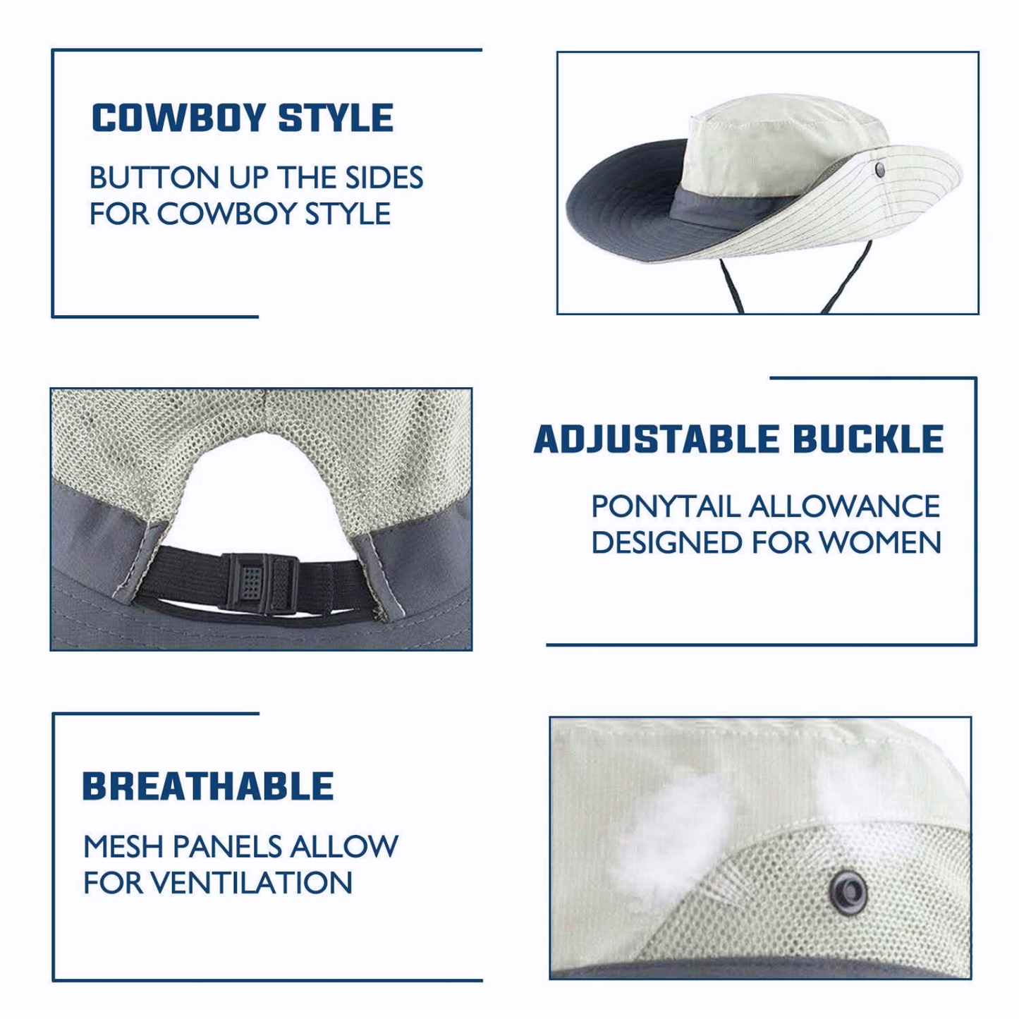 Wide Brim Sun Hat with Ponytail Hole – UV Protection