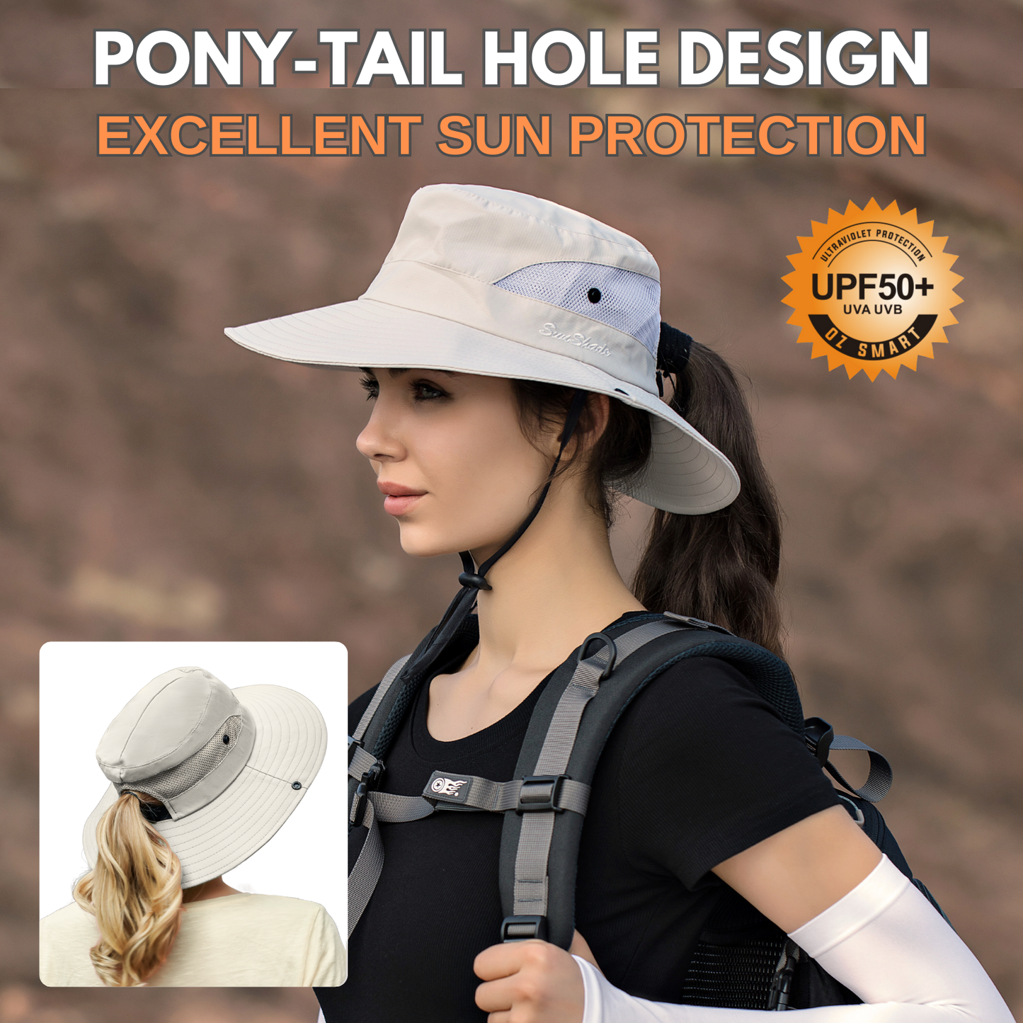 Wide Brim Sun Hat with Ponytail Hole – UV Protection