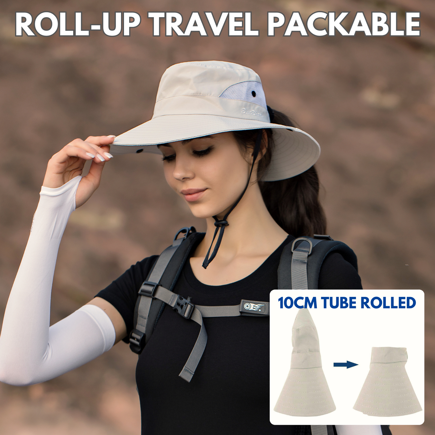 Wide Brim Sun Hat with Ponytail Hole – UV Protection