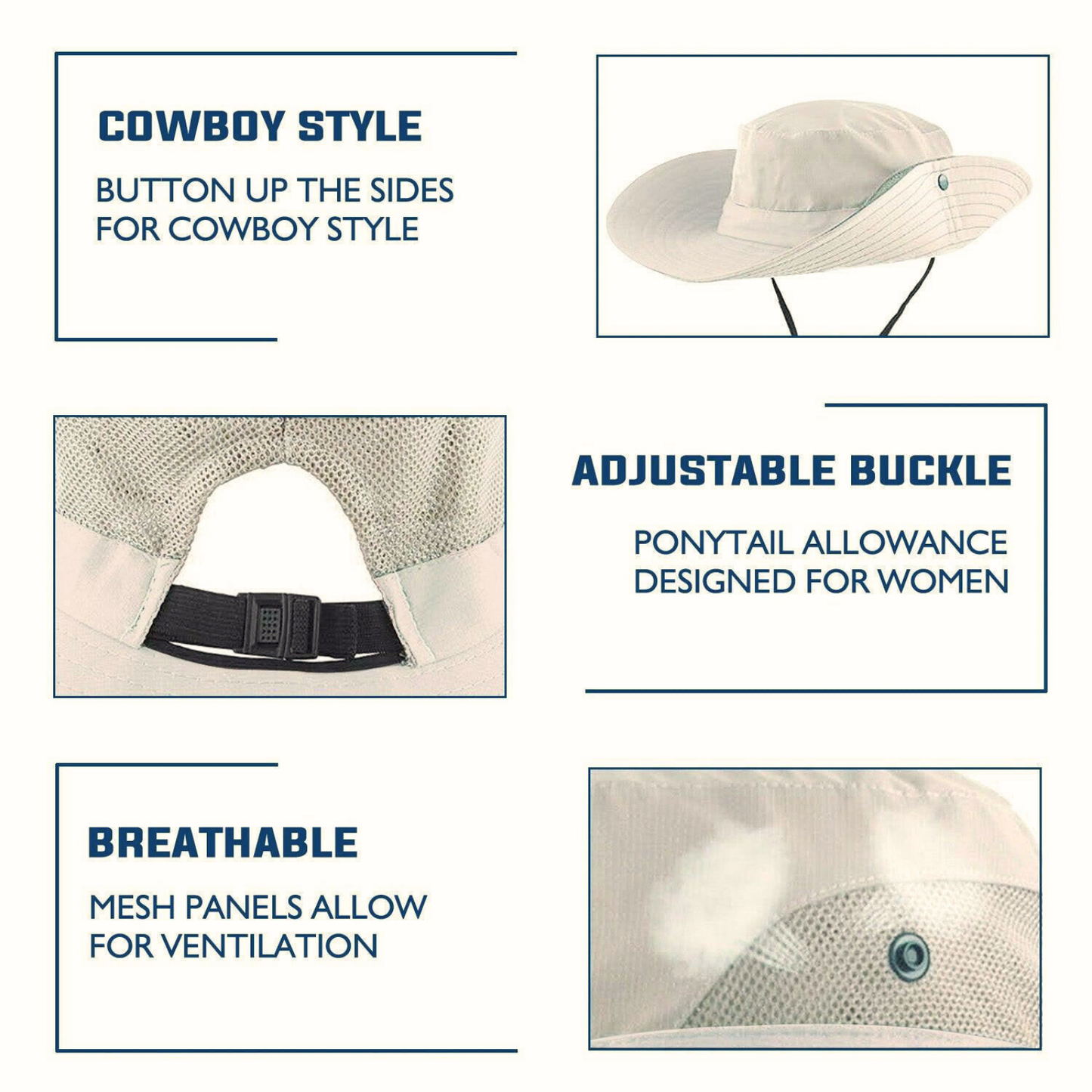 Wide Brim Sun Hat with Ponytail Hole – UV Protection