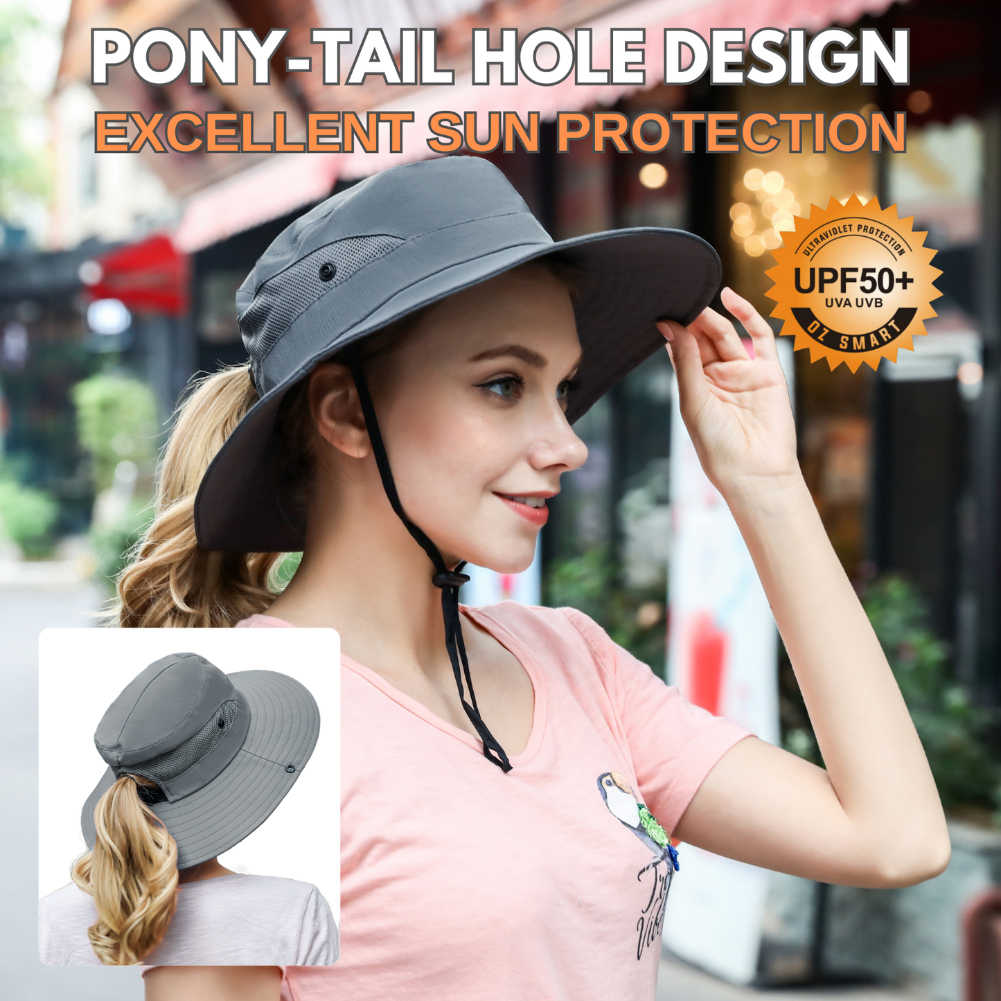 Wide Brim Sun Hat with Ponytail Hole – UV Protection