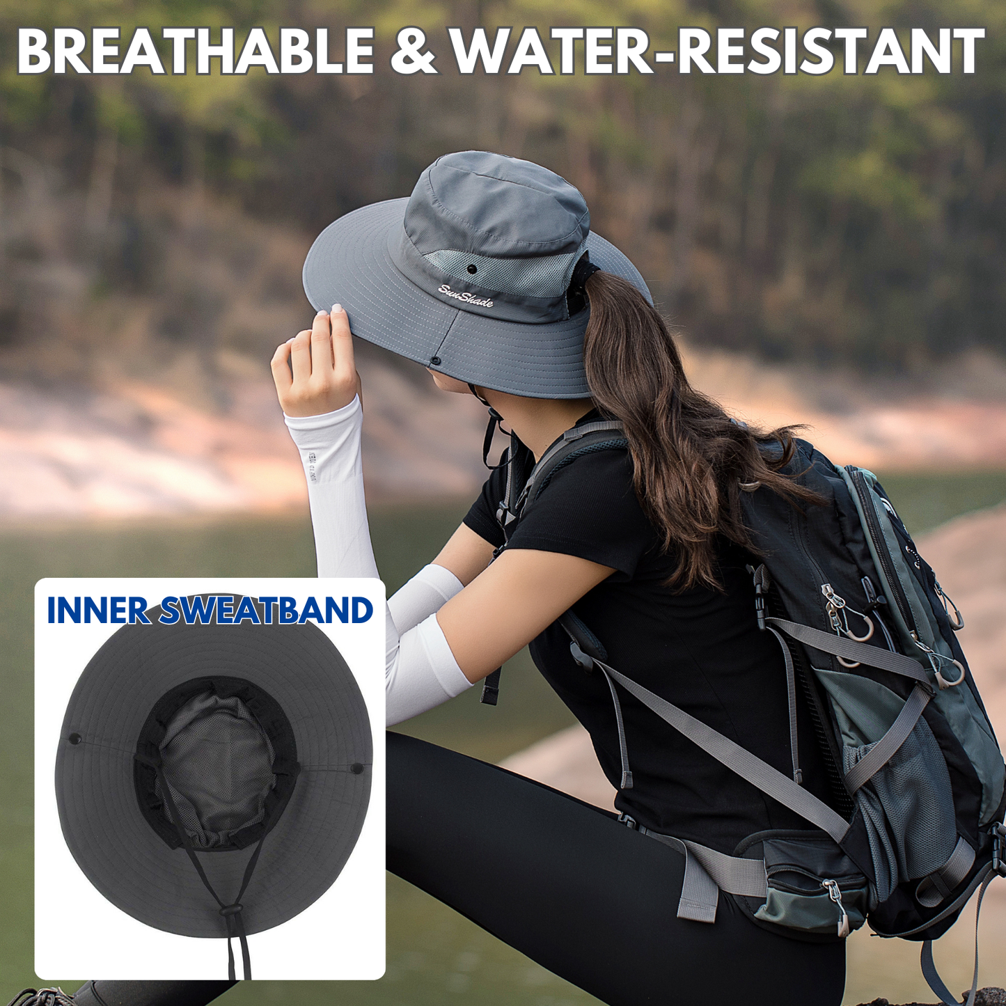 Wide Brim Sun Hat with Ponytail Hole – UV Protection