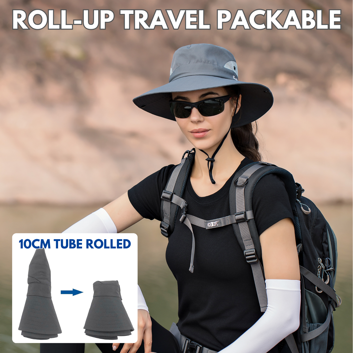 Wide Brim Sun Hat with Ponytail Hole – UV Protection