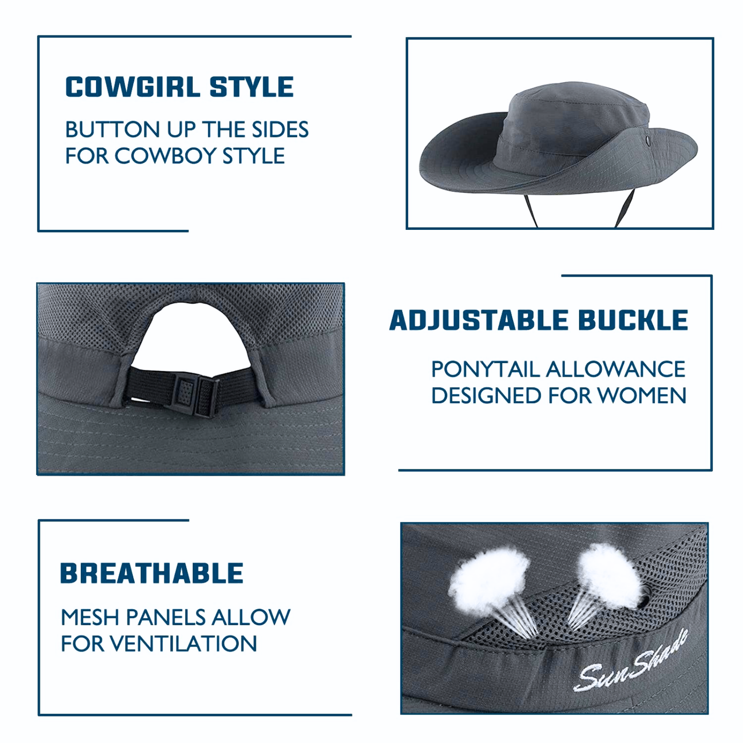Wide Brim Sun Hat with Ponytail Hole – UV Protection