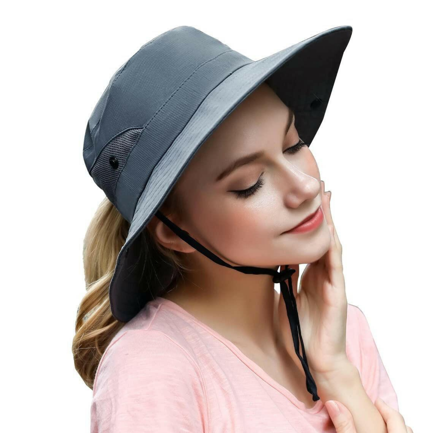 Wide Brim Sun Hat with Ponytail Hole – UV Protection