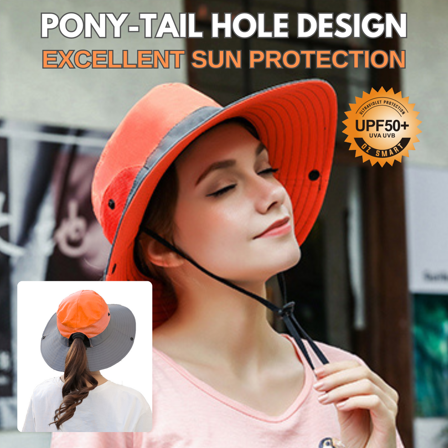 Wide Brim Sun Hat with Ponytail Hole – UV Protection