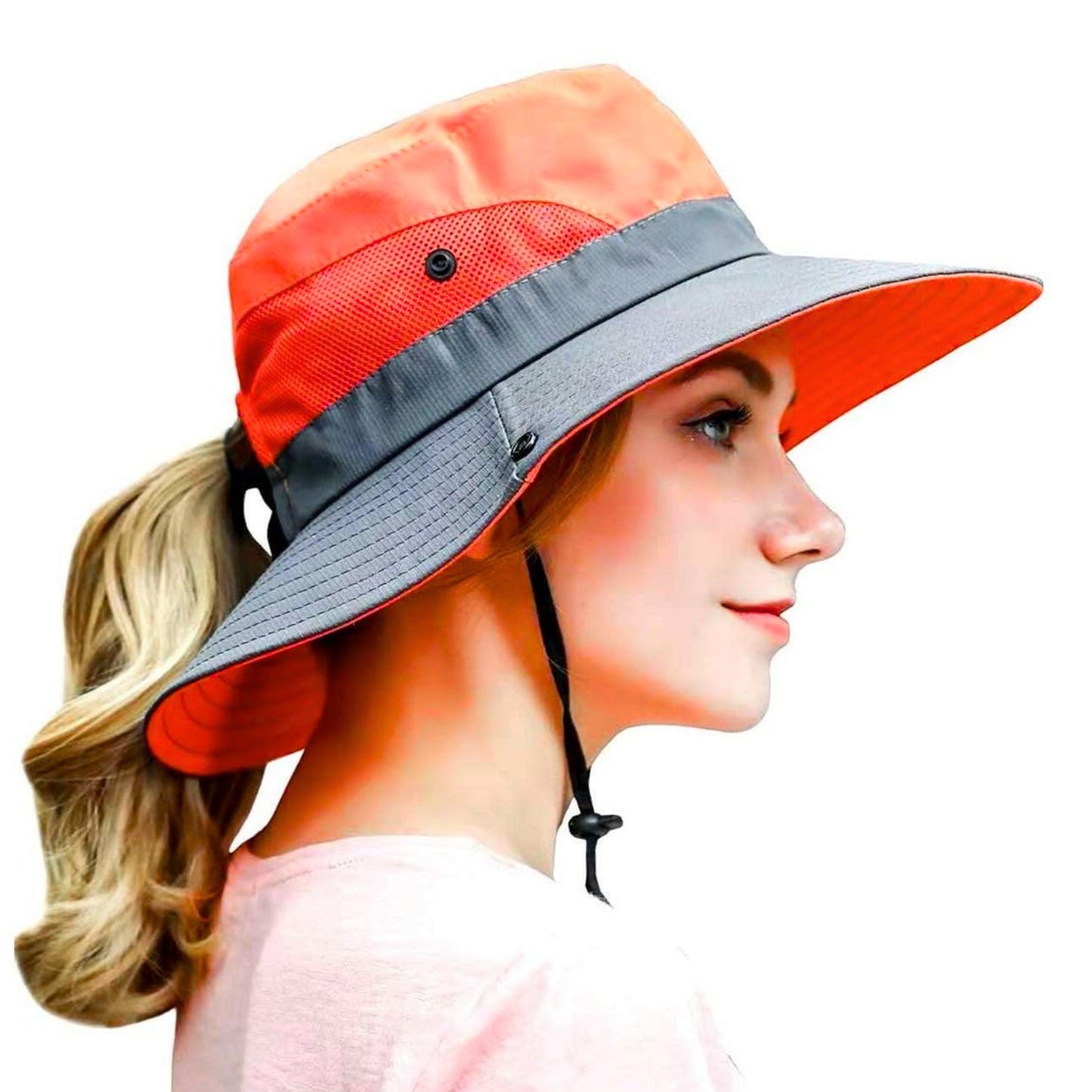 Wide Brim Sun Hat with Ponytail Hole – UV Protection