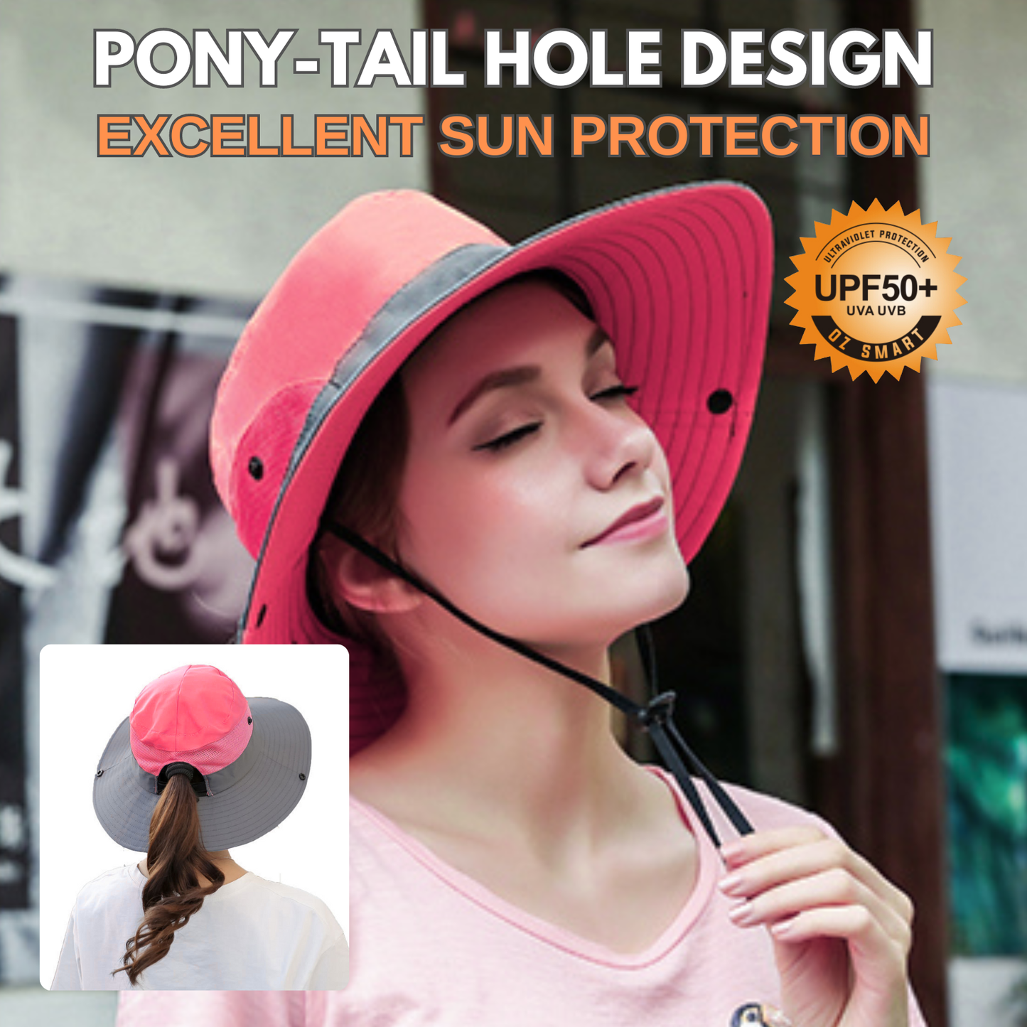 Wide Brim Sun Hat with Ponytail Hole – UV Protection