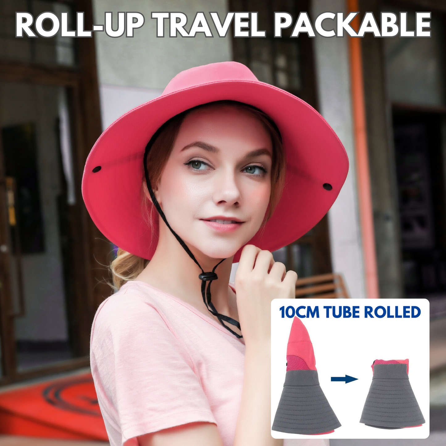 Wide Brim Sun Hat with Ponytail Hole – UV Protection