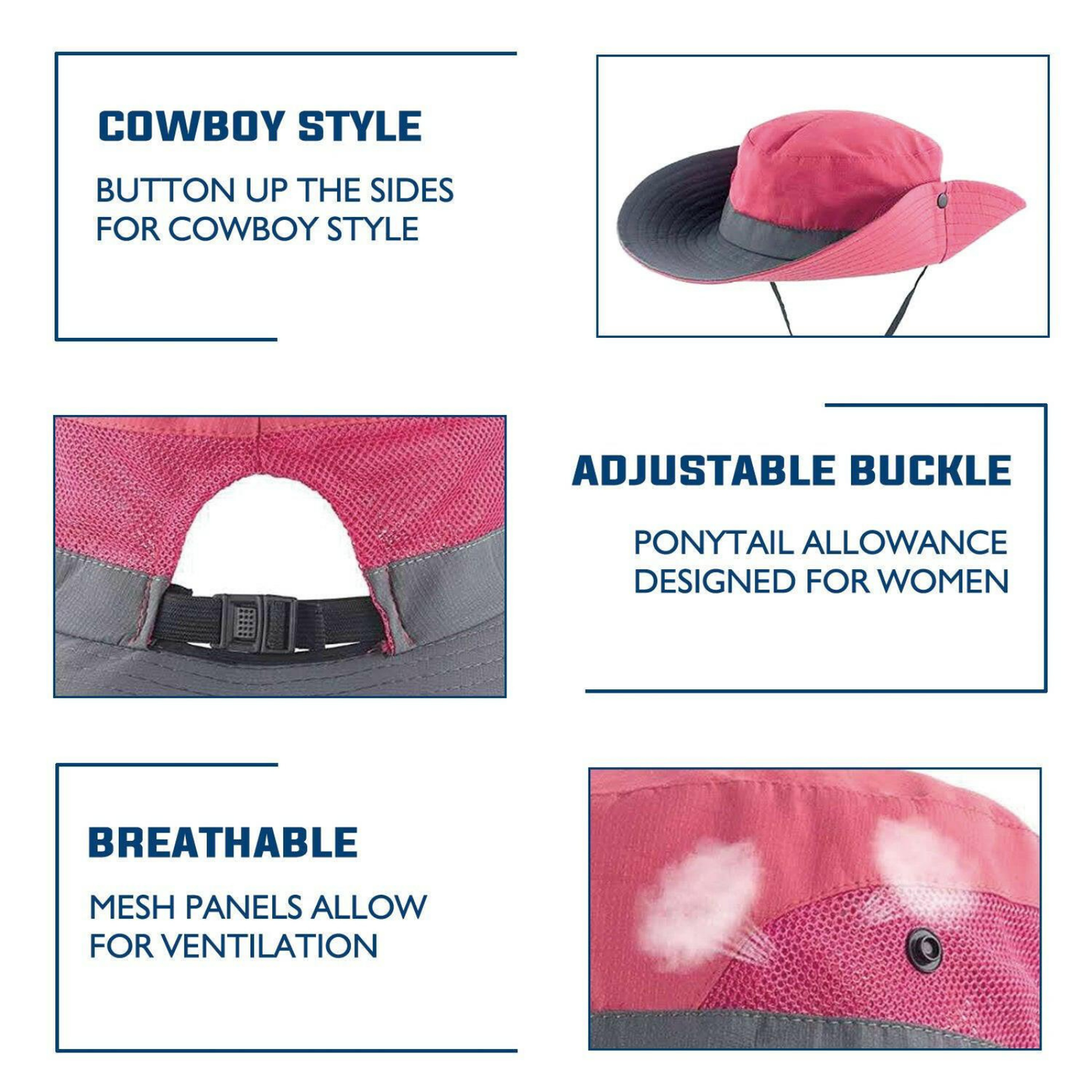Wide Brim Sun Hat with Ponytail Hole – UV Protection