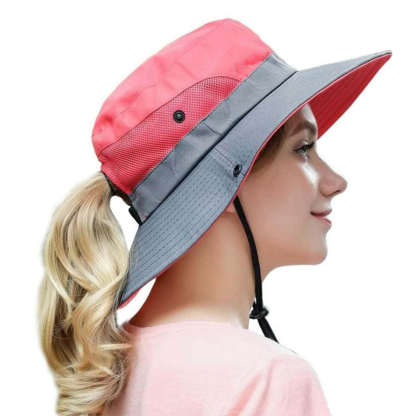 Wide Brim Sun Hat with Ponytail Hole – UV Protection