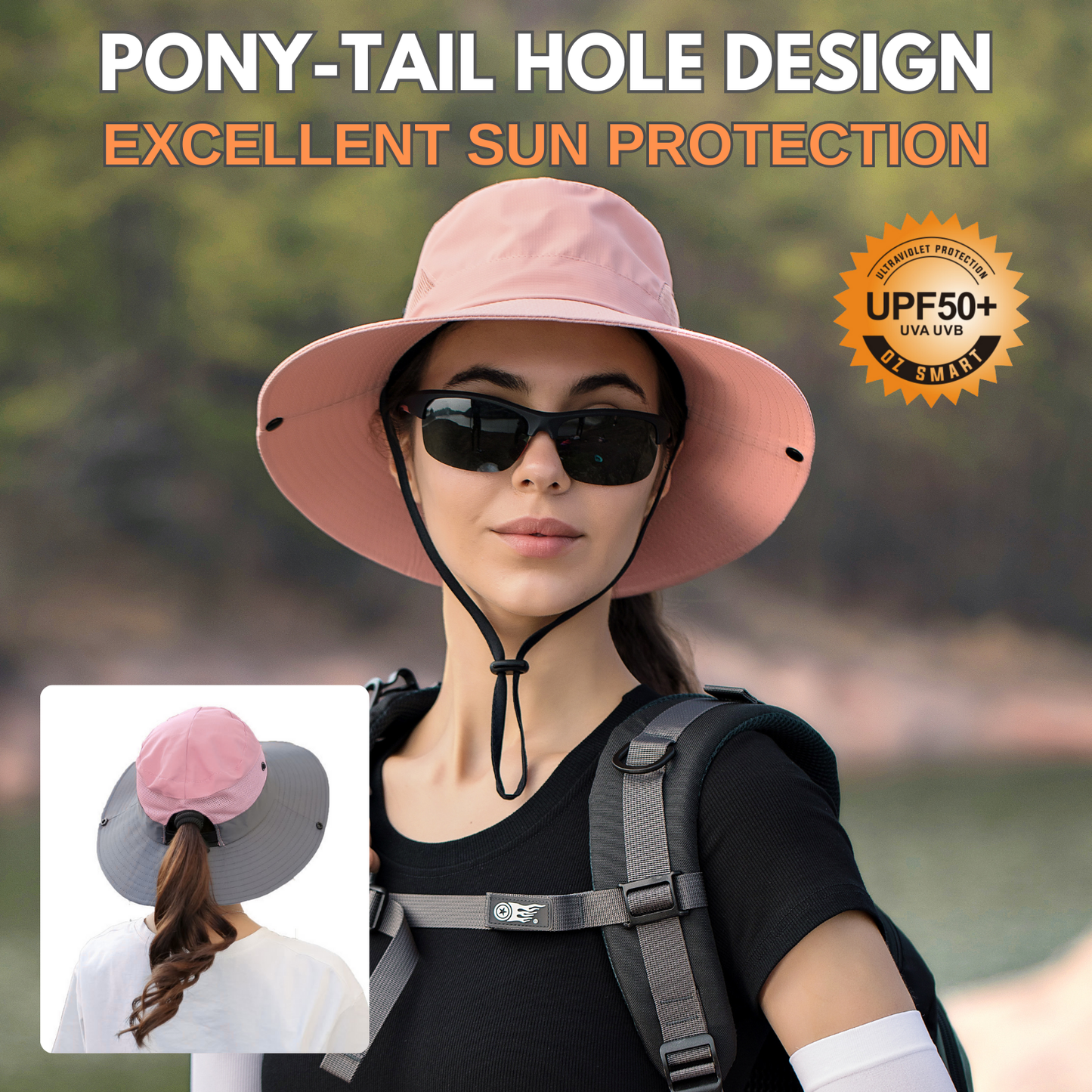 Wide Brim Sun Hat with Ponytail Hole – UV Protection