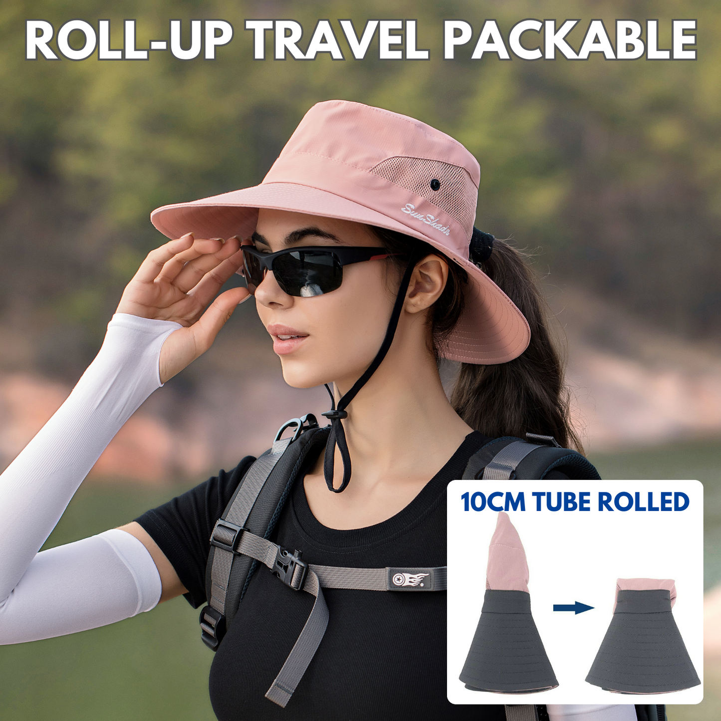 Wide Brim Sun Hat with Ponytail Hole – UV Protection