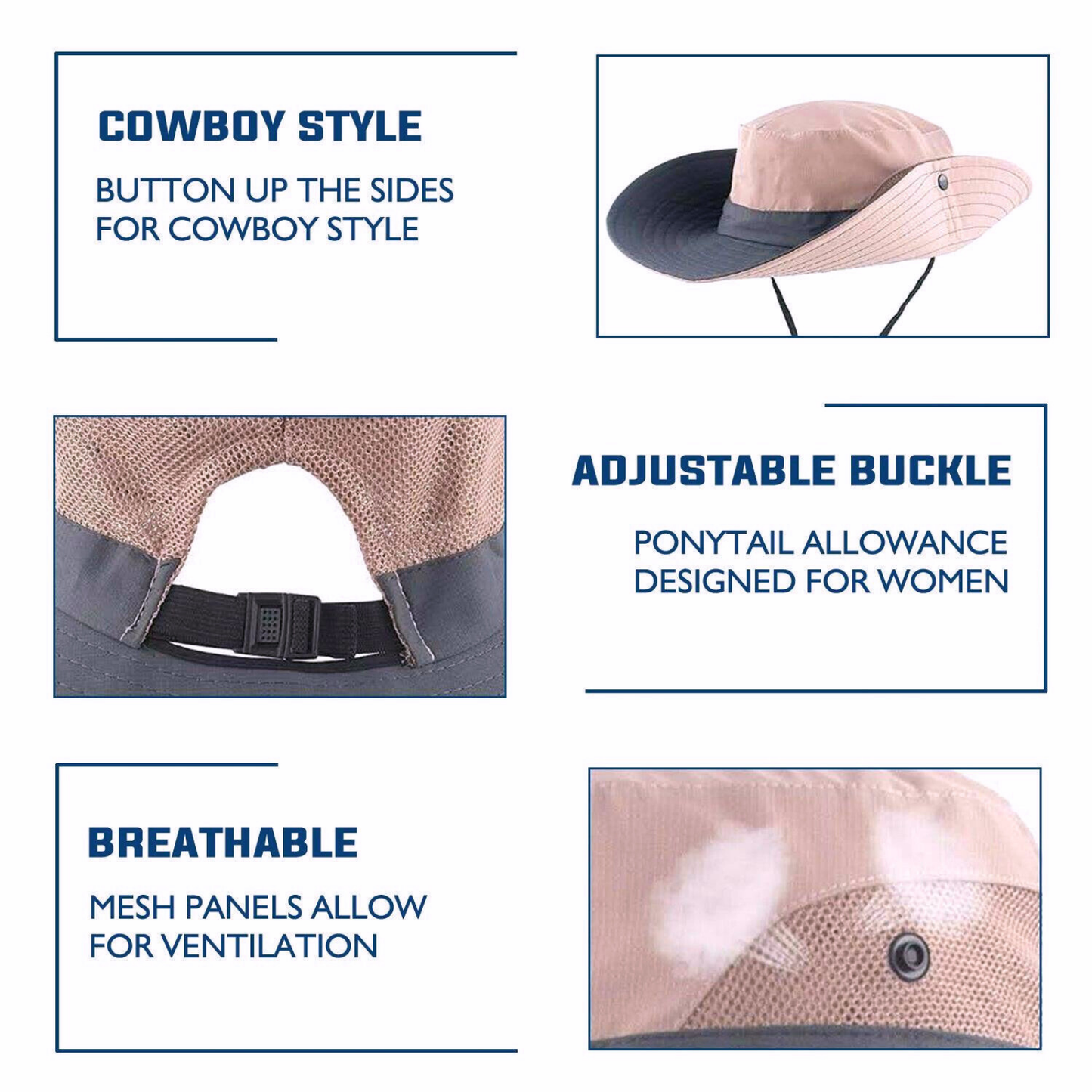 Wide Brim Sun Hat with Ponytail Hole – UV Protection