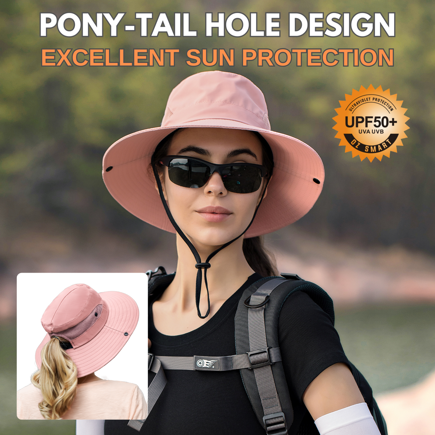 Wide Brim Sun Hat with Ponytail Hole – UV Protection