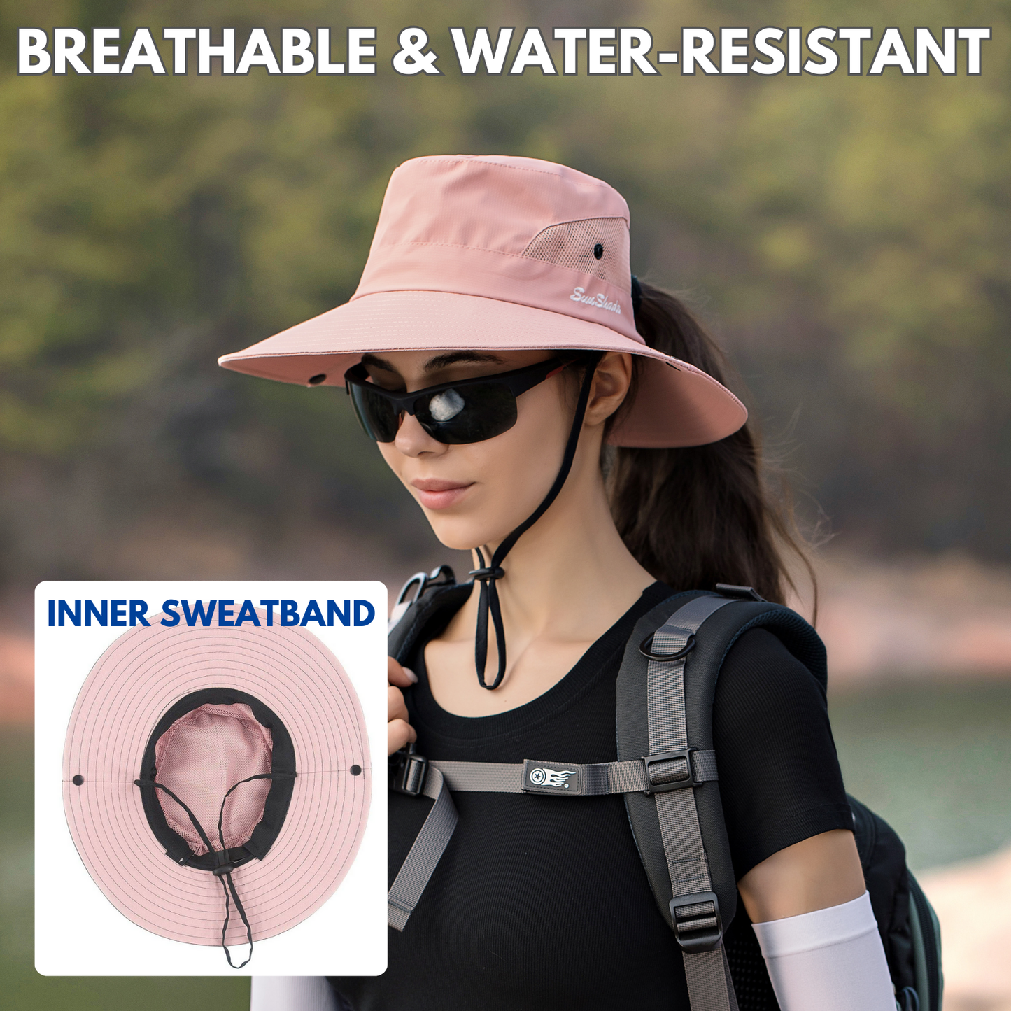 Wide Brim Sun Hat with Ponytail Hole – UV Protection