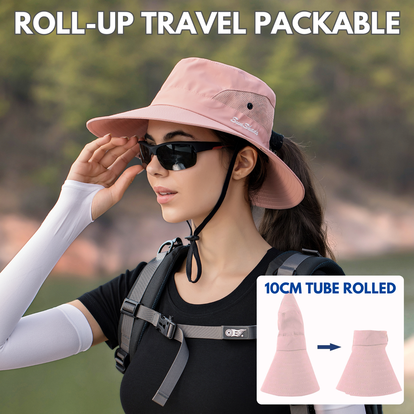 Wide Brim Sun Hat with Ponytail Hole – UV Protection