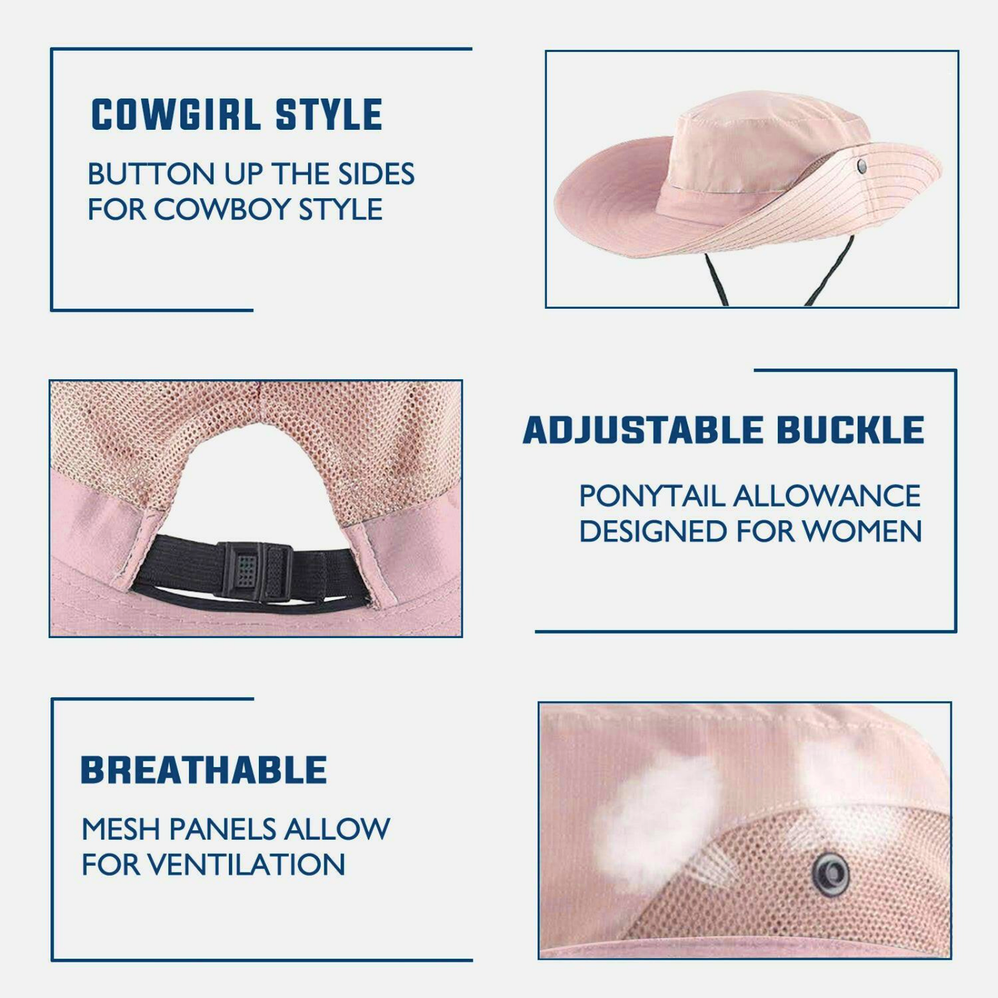Wide Brim Sun Hat with Ponytail Hole – UV Protection