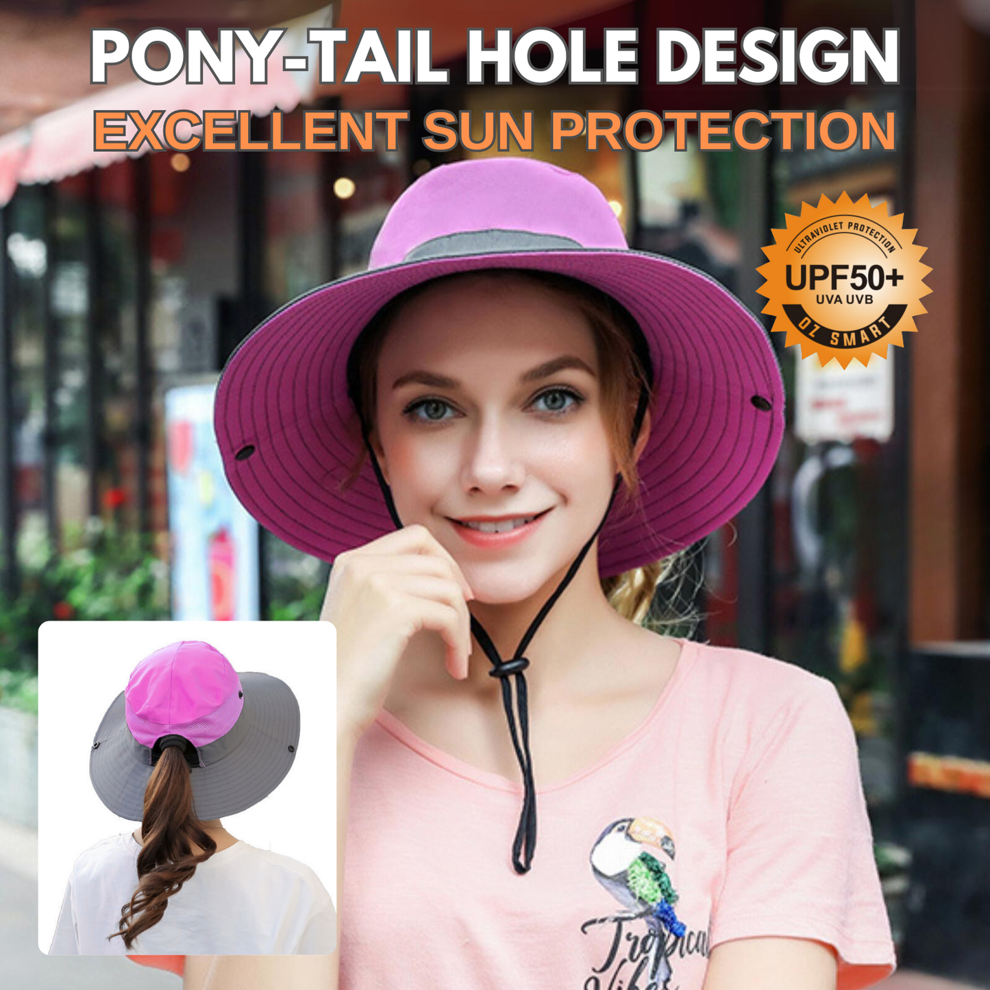 Wide Brim Sun Hat with Ponytail Hole – UV Protection