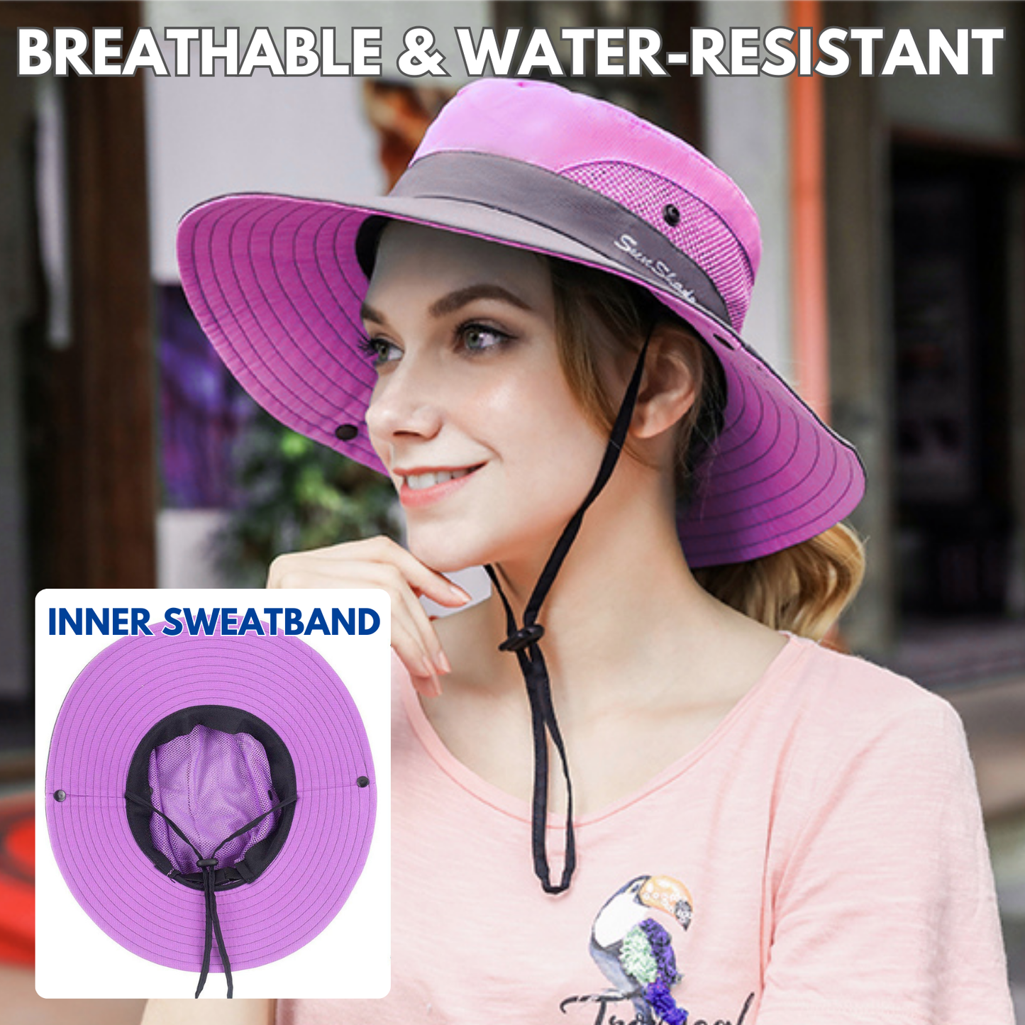 Wide Brim Sun Hat with Ponytail Hole – UV Protection