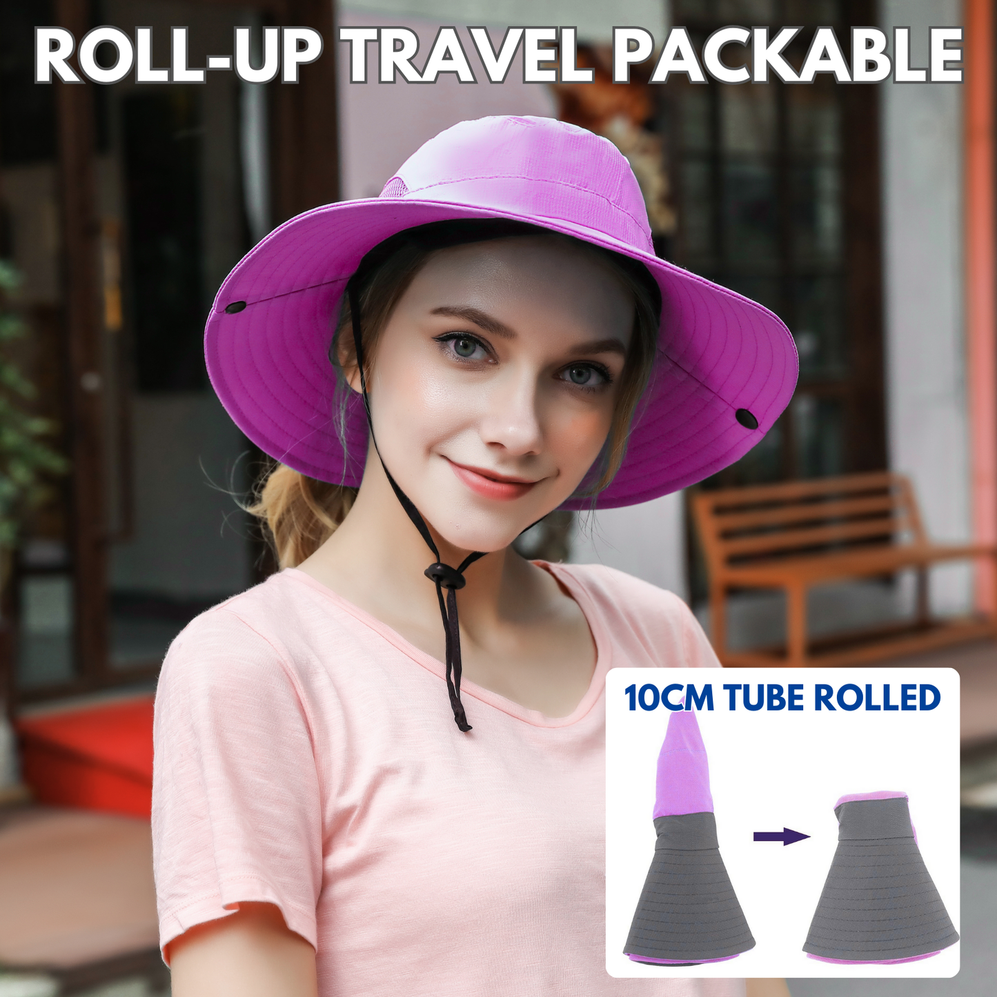 Wide Brim Sun Hat with Ponytail Hole – UV Protection
