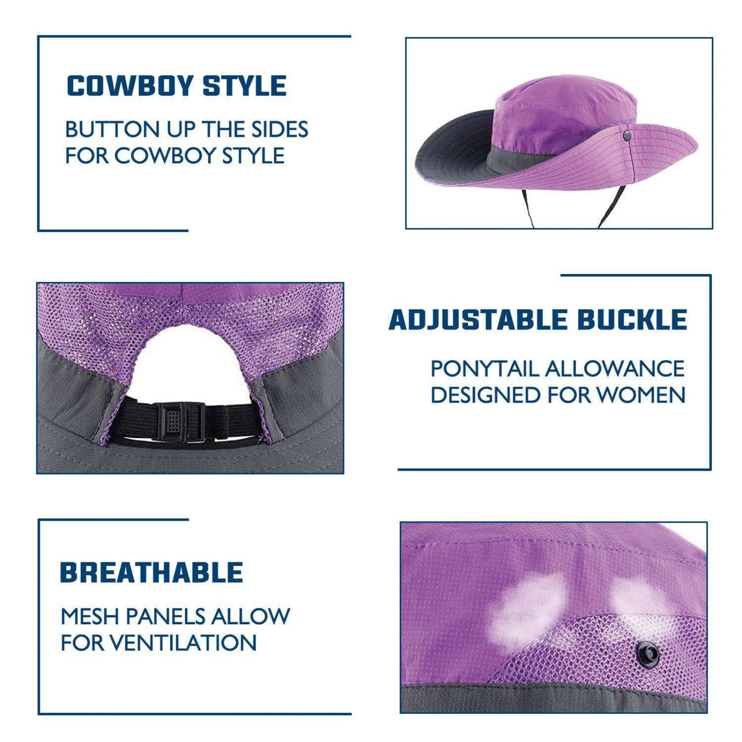 Wide Brim Sun Hat with Ponytail Hole – UV Protection