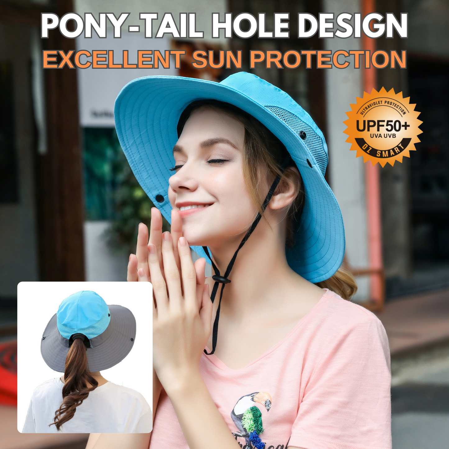 Wide Brim Sun Hat with Ponytail Hole – UV Protection