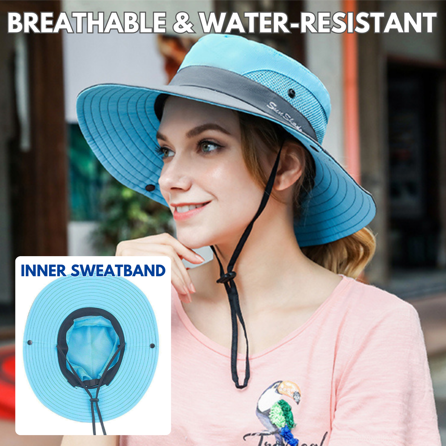 Wide Brim Sun Hat with Ponytail Hole – UV Protection
